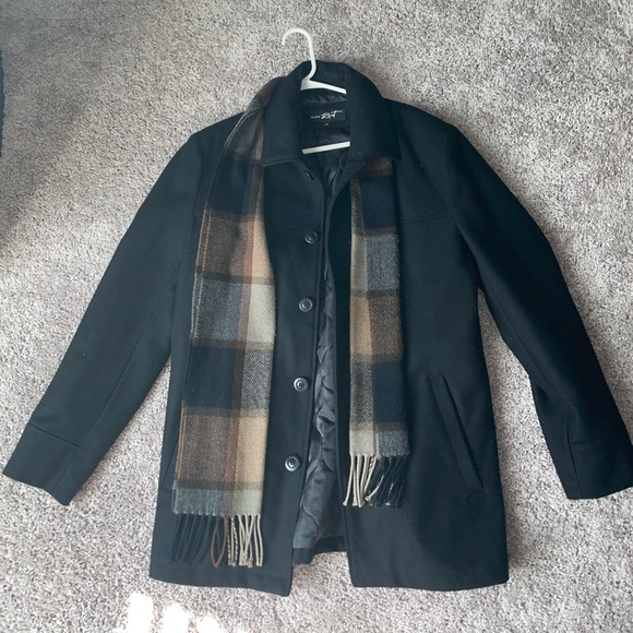 Mens Black Rivet Dress Pea Coat 